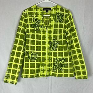 Vintage T & W Designs Lime Green Sheer Floral Applique Cardigan